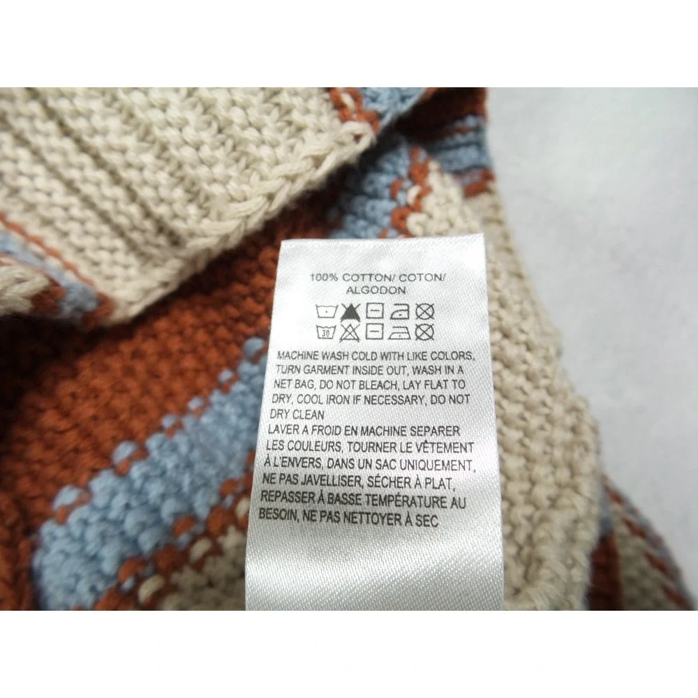 Lucky Brand Sweater Mens Size Large Beige Orange Knit Baja Stripe Hooded NWT - Picture 10 of 12